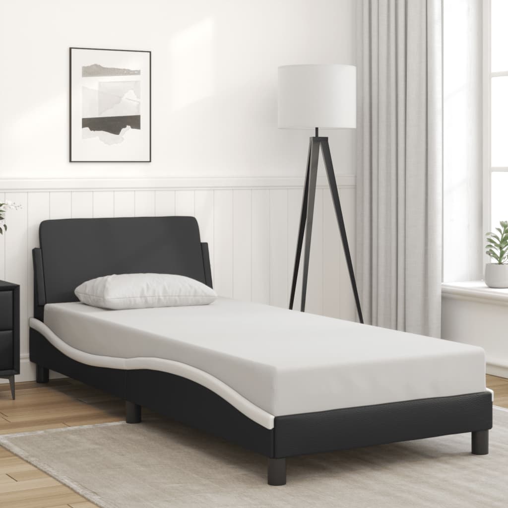 Bed Frame without Mattress Black and White 90x190 cm Faux Leather