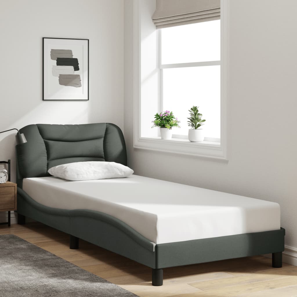 Bed Frame without Mattress Dark Grey 90x190 cm Fabric