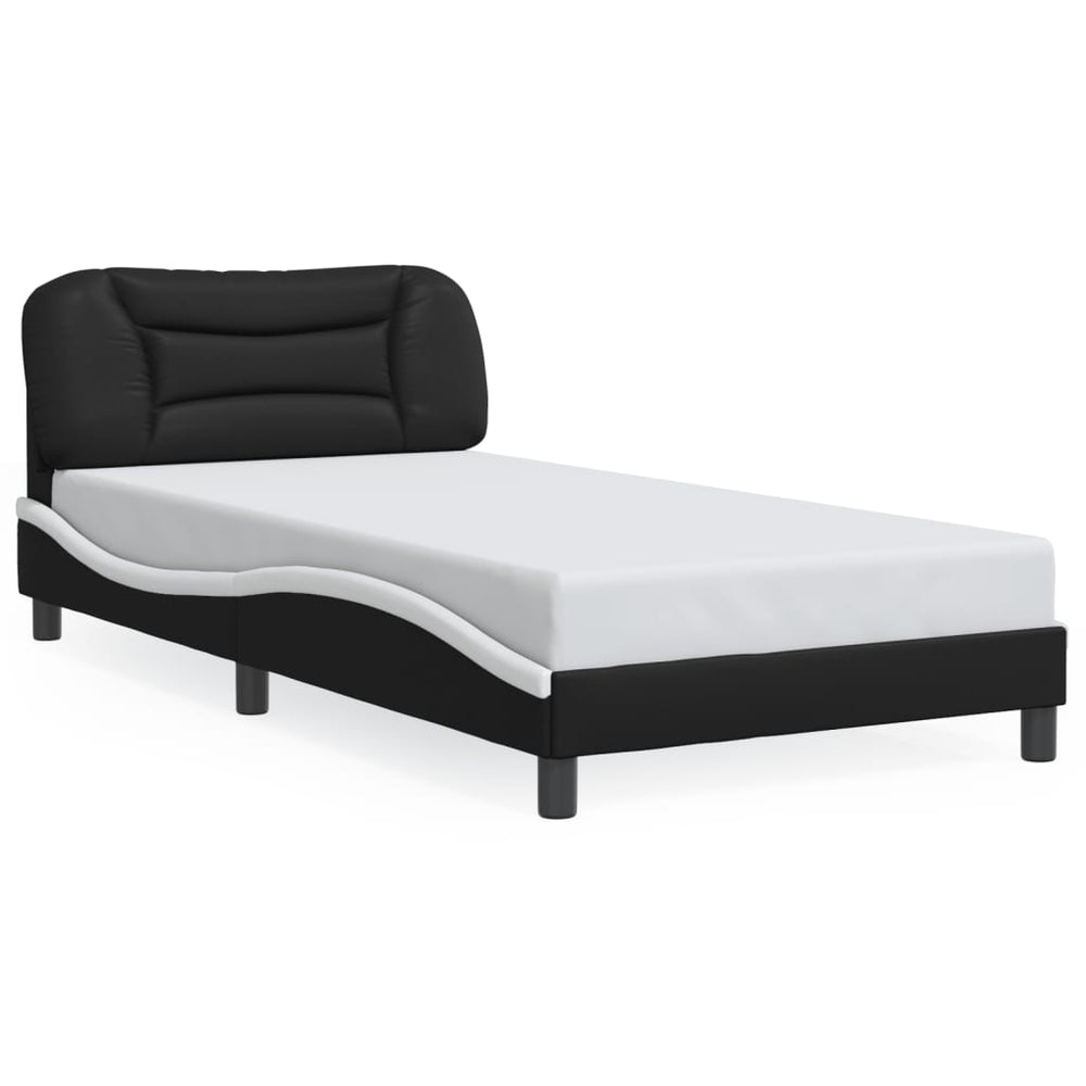 Bed Frame without Mattress Black and White 107x203 cm King Single Faux Leather