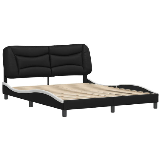 Bed Frame without Mattress Black and White 152x203 cm Queen Faux Leather