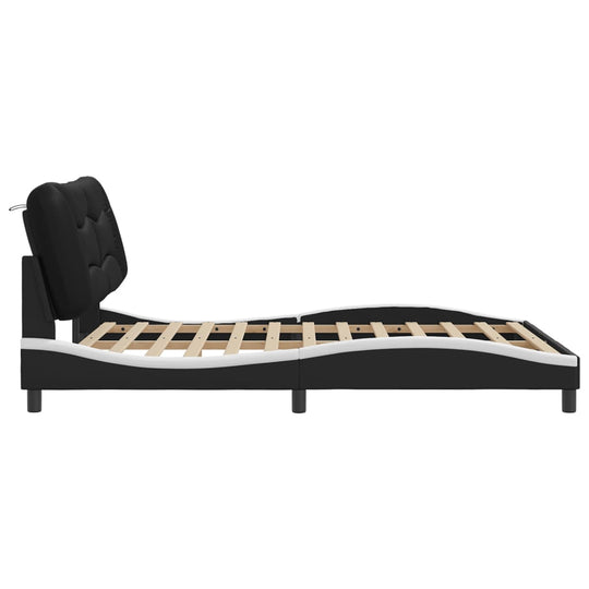 Bed Frame without Mattress Black and White 152x203 cm Queen Faux Leather