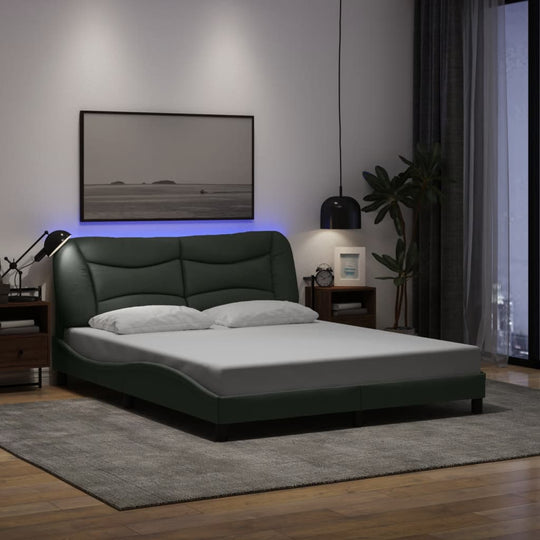 Bed Frame with LED without Mattress Dark Grey 152x203 cm Queen Fabric