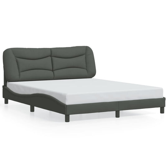 Bed Frame with LED without Mattress Dark Grey 152x203 cm Queen Fabric