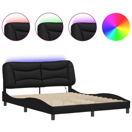 Bed Frame with LED without Mattress Black 152x203 cm Queen