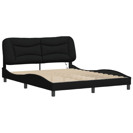 Bed Frame with LED without Mattress Black 152x203 cm Queen Fabric