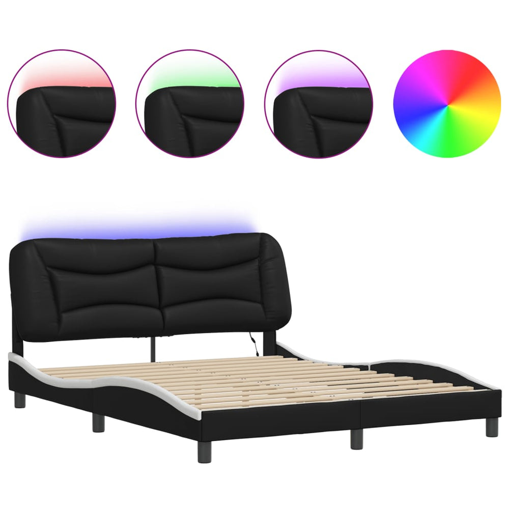 Bed Frame with LED without Mattress Black and White 152x203 cm Queen