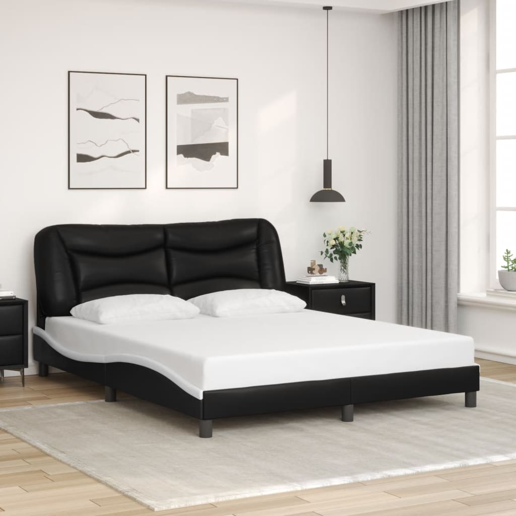 Bed Frame with LED without Mattress Black and White 152x203 cm Queen