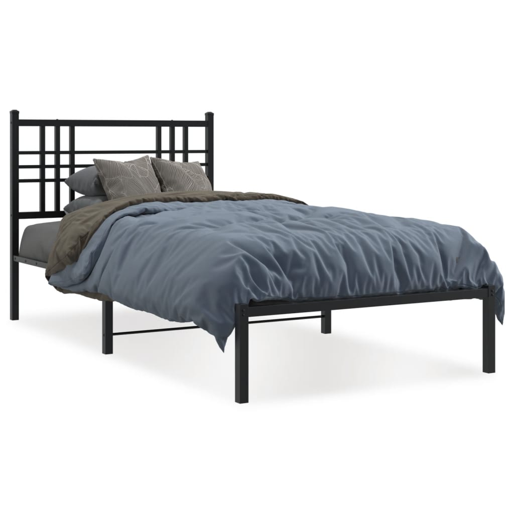 Metal Bed Frame without Mattress with Headboard Black 90x190 cm