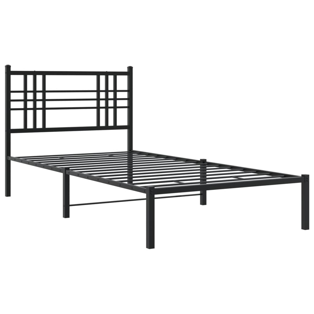 Metal Bed Frame without Mattress with Headboard Black 90x190 cm