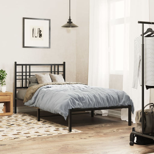 Metal Bed Frame without Mattress with Headboard Black 90x190 cm