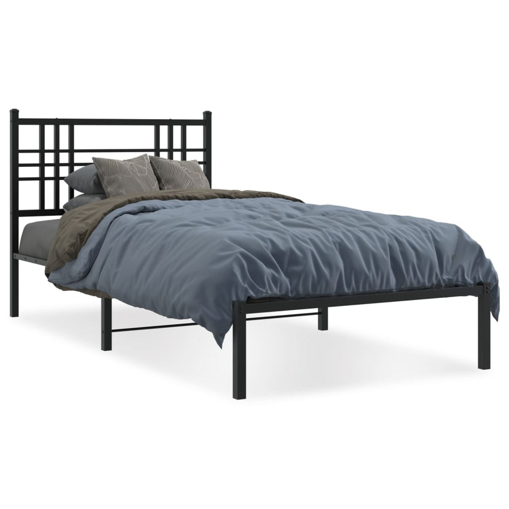 Metal Bed Frame without Mattress with Headboard Black 107x203 cm King Single