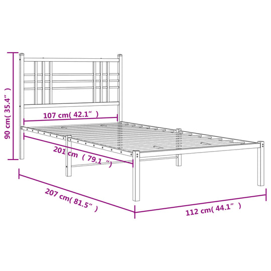 Metal Bed Frame without Mattress with Headboard Black 107x203 cm King Single