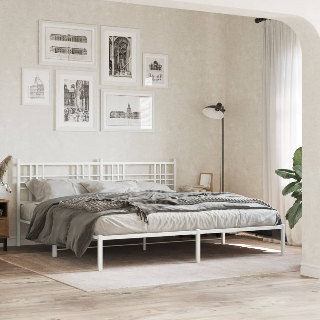 Metal Bed Frame without Mattress with Headboard White 183x203 cm King