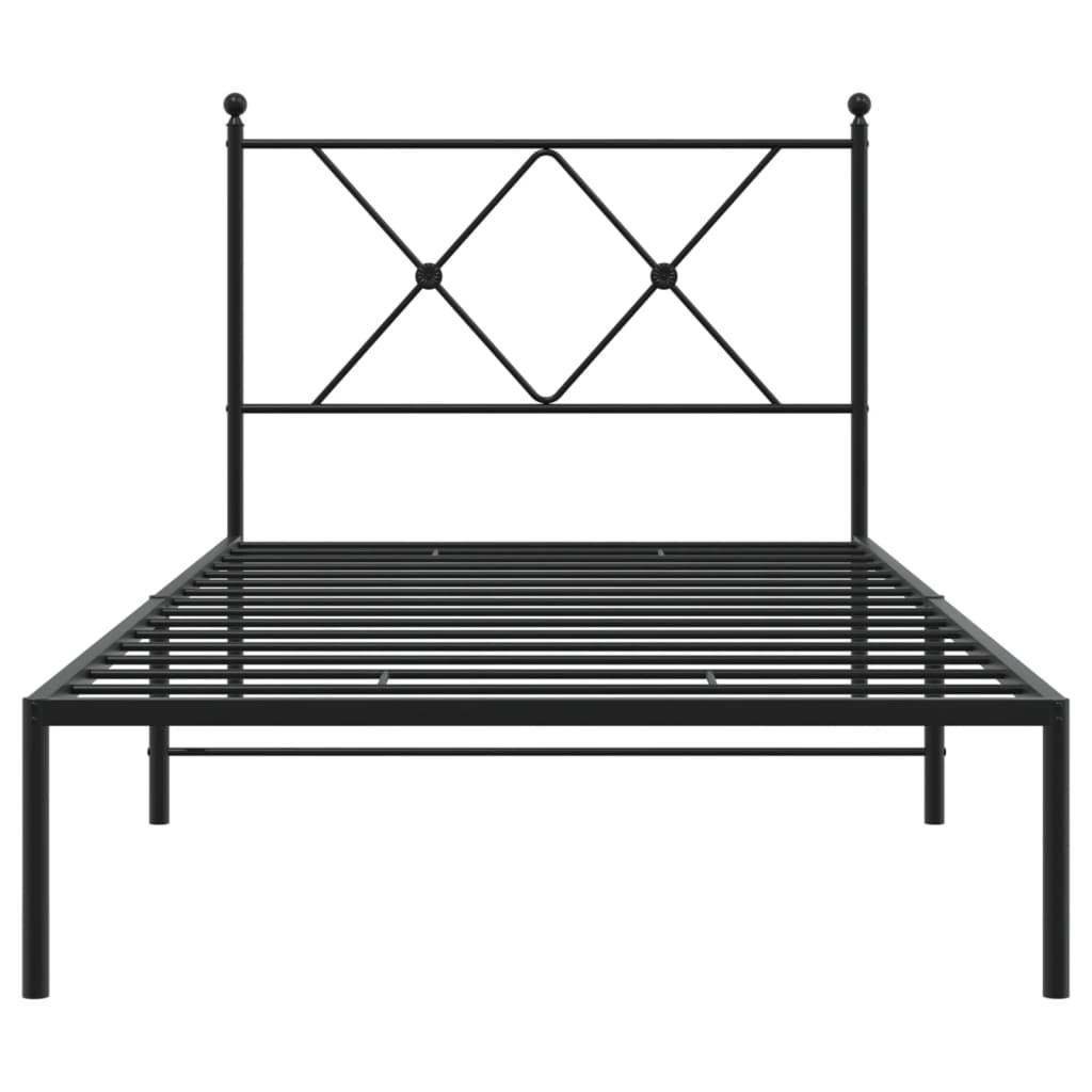 Metal Bed Frame without Mattress with Headboard Black 90x190 cm