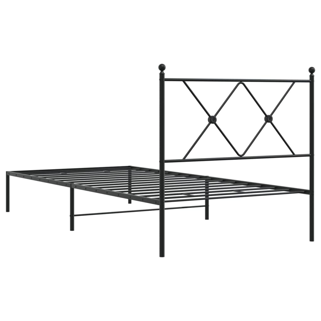 Metal Bed Frame without Mattress with Headboard Black 90x190 cm