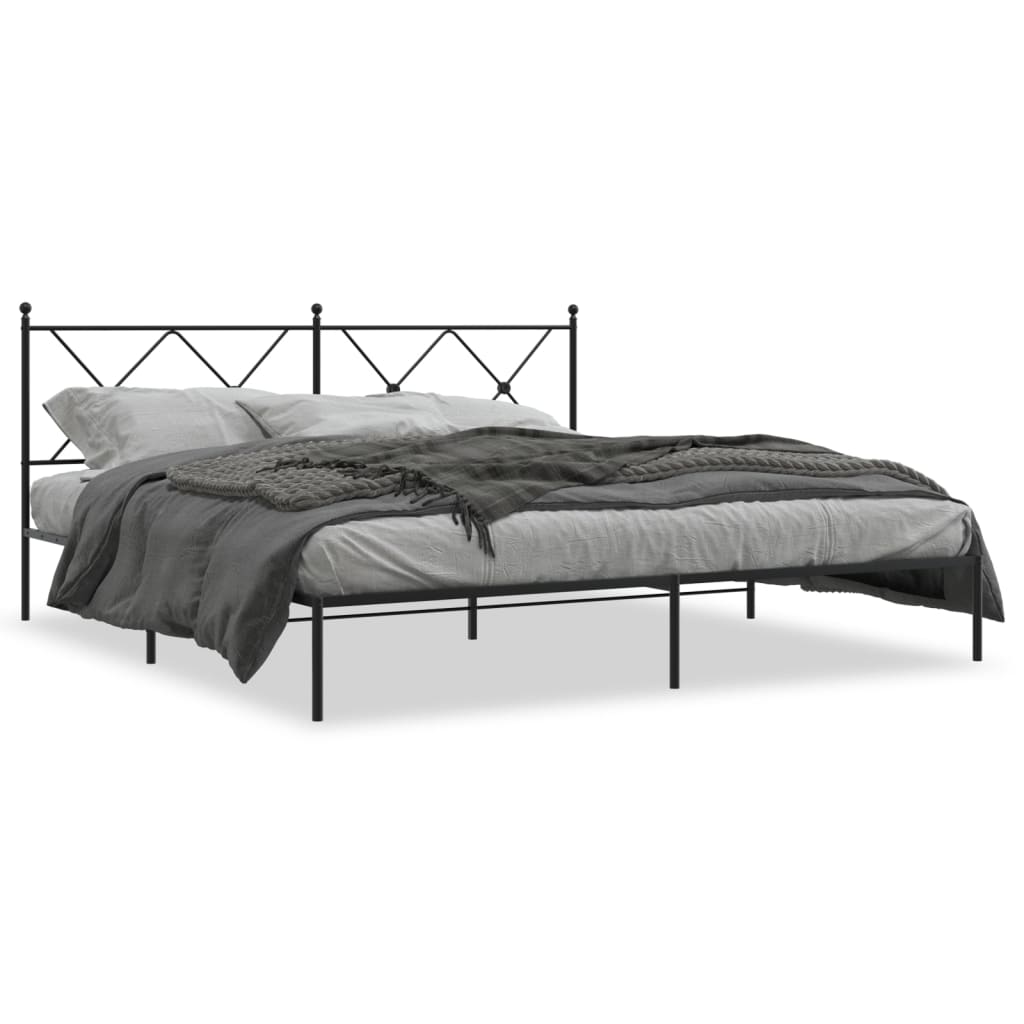 Metal Bed Frame without Mattress with Headboard Black 183x203 cm King