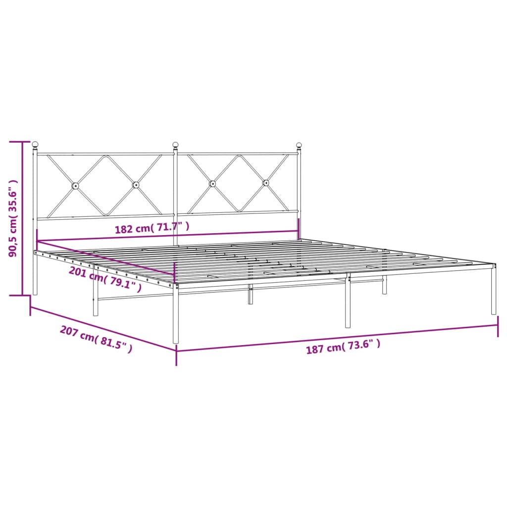 Metal Bed Frame without Mattress with Headboard Black 183x203 cm King