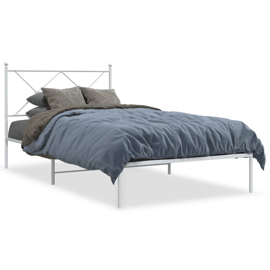 Metal Bed Frame without Mattress with Headboard White 107x203 cm King Single