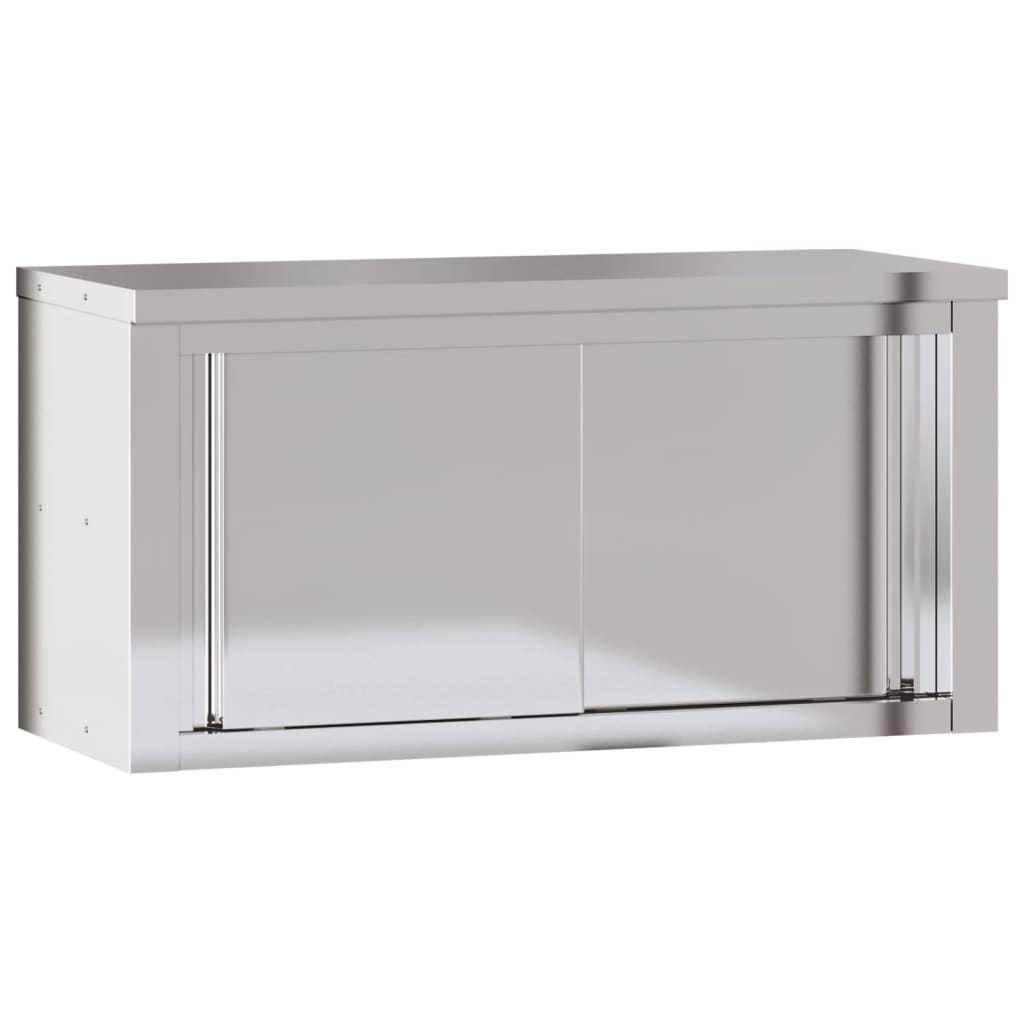 Affordable stainless steel kitchen wall cabinet with sliding doors, ideal for budget-friendly storage in commercial settings.