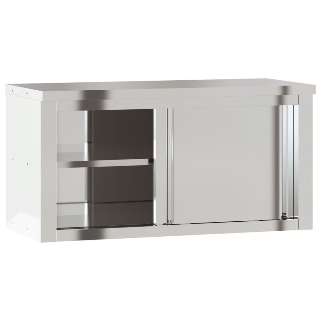 Stainless steel kitchen wall cabinet with sliding doors, perfect for budget-friendly and quality food storage in commercial settings.