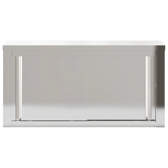 Stainless steel kitchen wall cabinet with sliding doors for affordable, quality food storage in commercial settings.