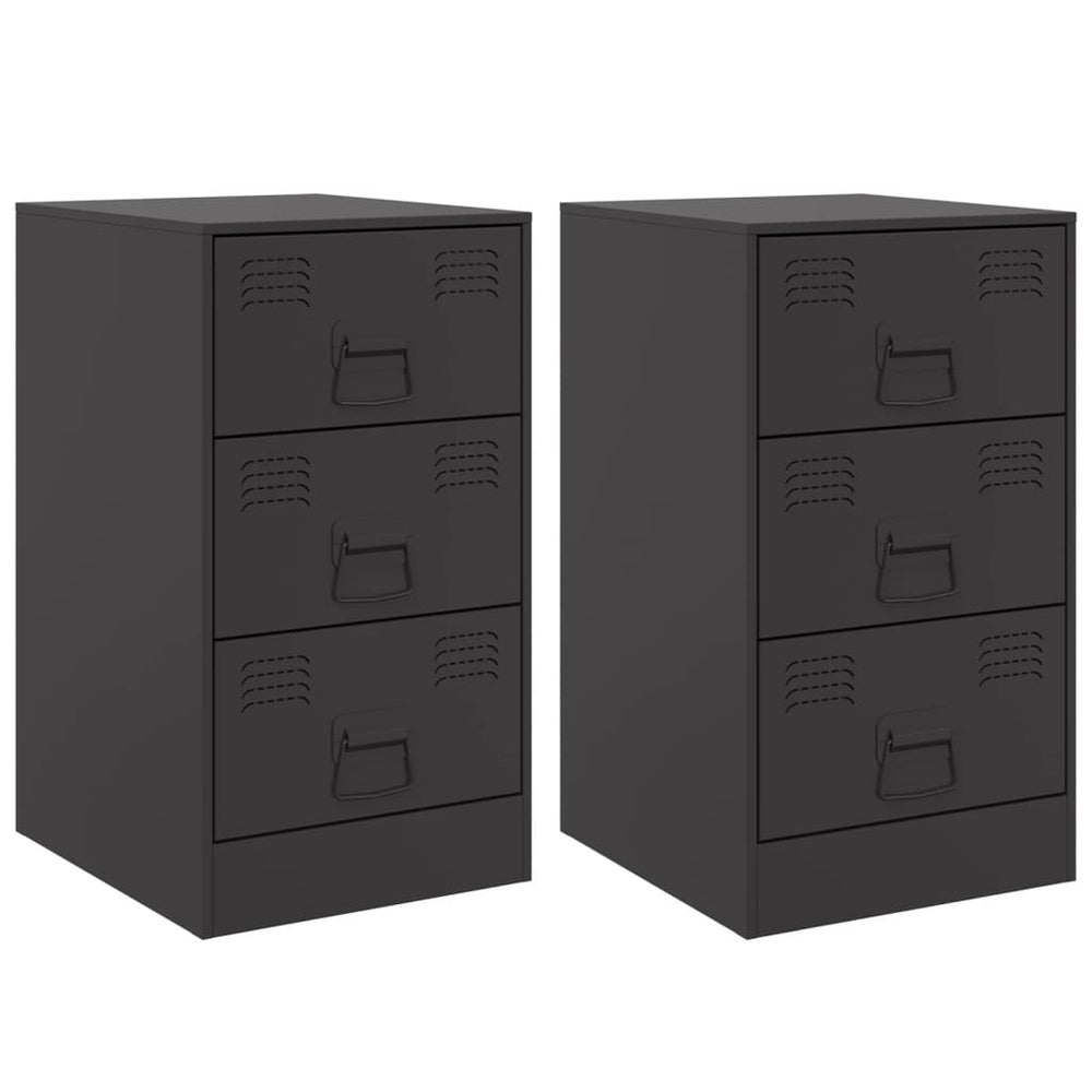 Bedside Cabinets 2pcs Black 34.5x39x62 cm Steel