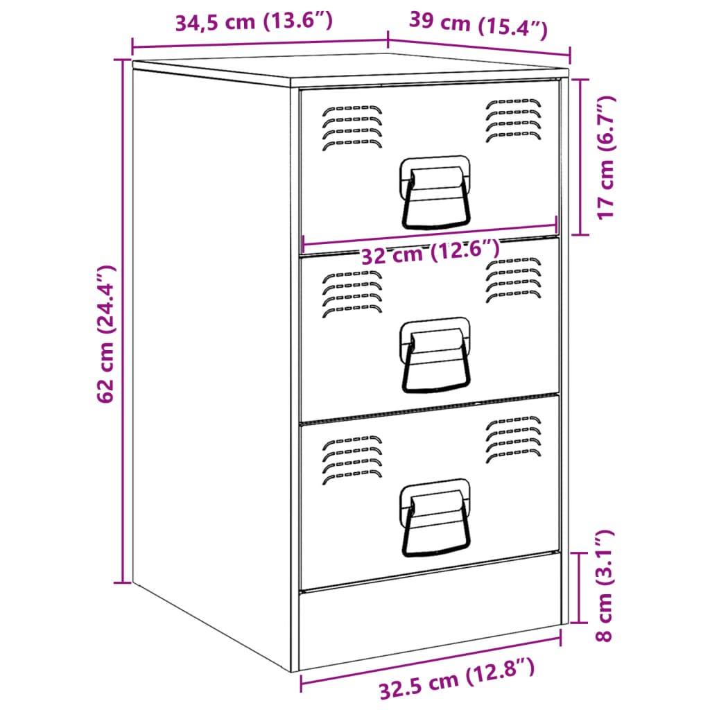 Bedside Cabinets 2pcs Black 34.5x39x62 cm Steel