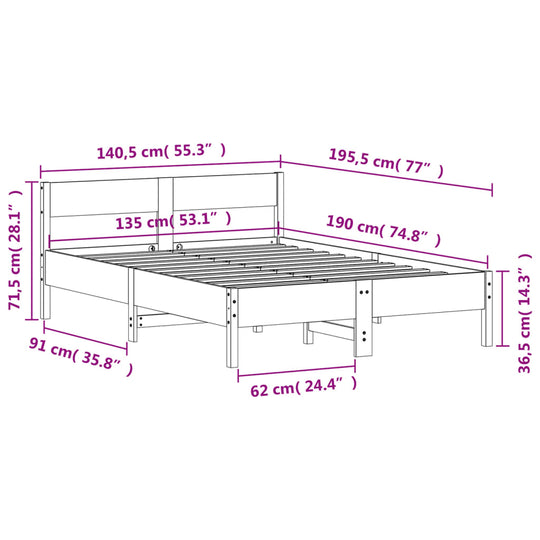 Bed Frame without Mattress 135x190 cm Solid Wood Pine