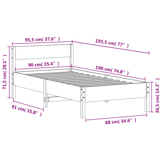 Bed Frame without Mattress 90x190 cm Solid Wood Pine