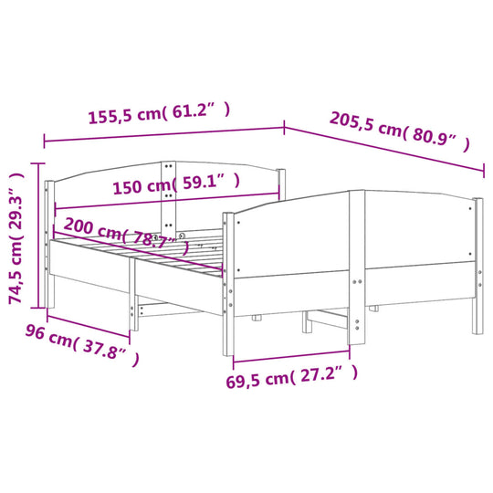 Bed Frame without Mattress 150x200 cm Solid Wood Pine