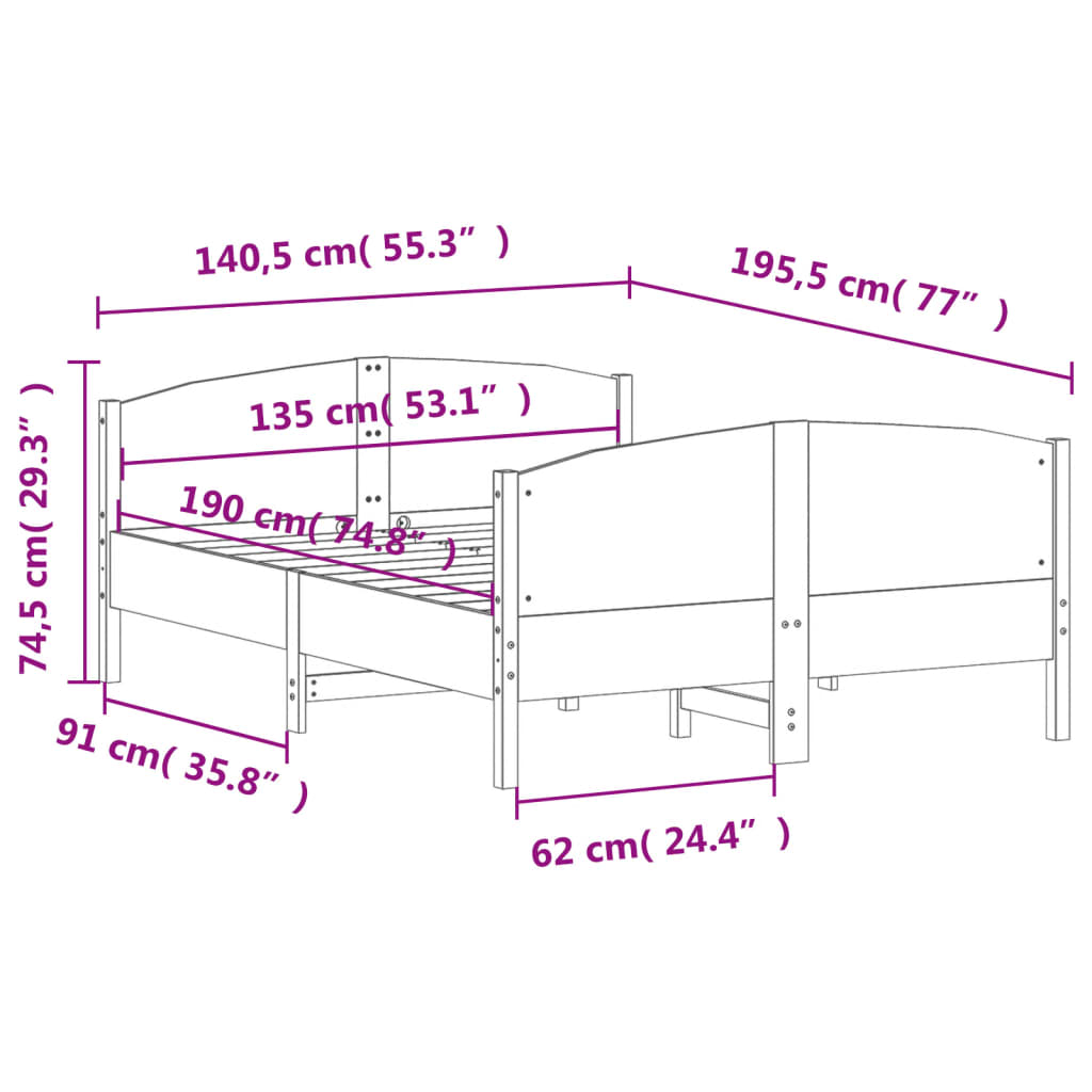 Bed Frame without Mattress 135x190 cm Solid Wood Pine