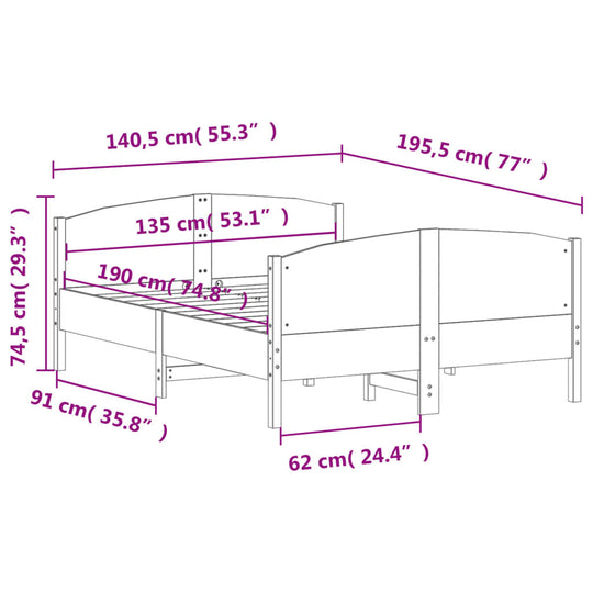 Bed Frame without Mattress 135x190 cm Solid Wood Pine