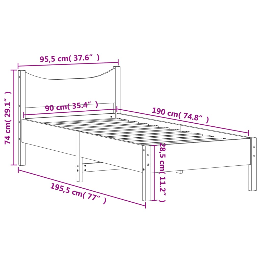 Bed Frame without Mattress 90x190 cm Solid Wood Pine