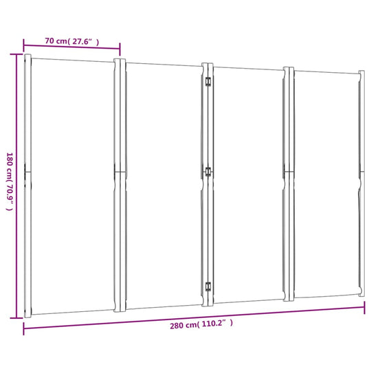 4-Panel Room Divider Light Grey 280x180 cm