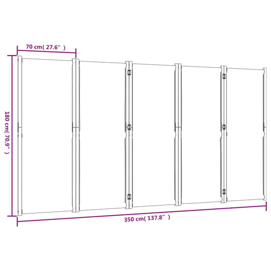 5-Panel Room Divider Light Grey 350x180 cm