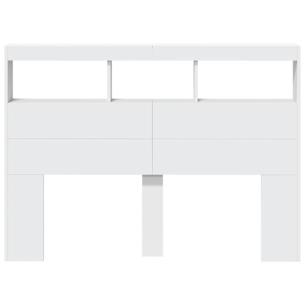 Headboard Cabinet with LED White 140x17x102 cm