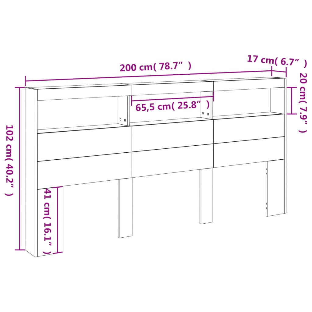 Headboard Cabinet with LED White 200 cm