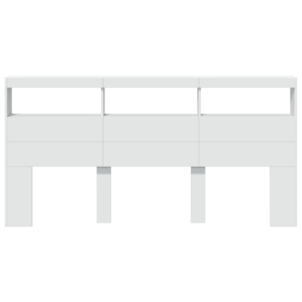 Headboard Cabinet with LED White 200 cm