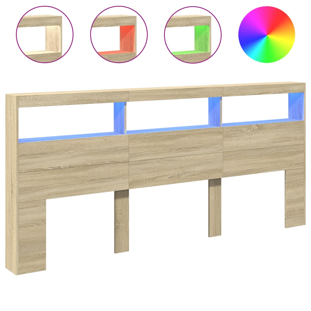 Headboard Cabinet with LED Sonoma Oak 220x17x102 cm