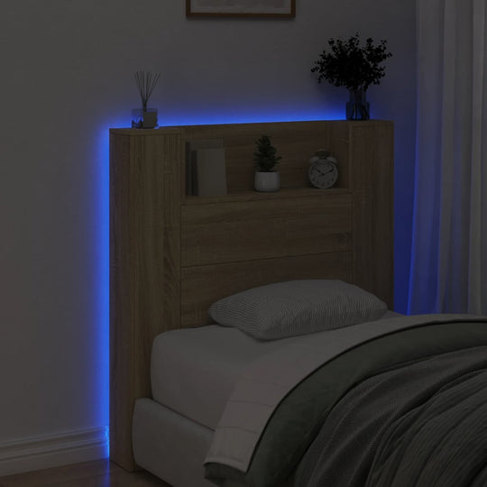 Headboard Cabinet with LED Sonoma Oak 100x16.5x103.5 cm