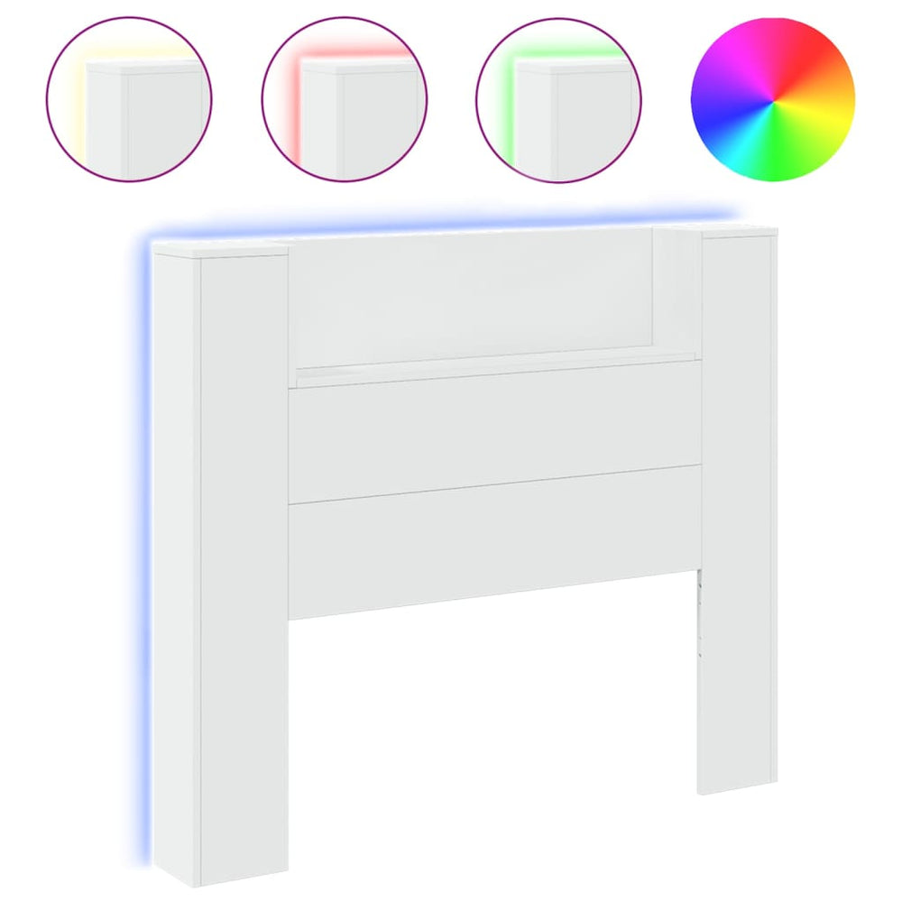 Headboard Cabinet with LED White 120 cm