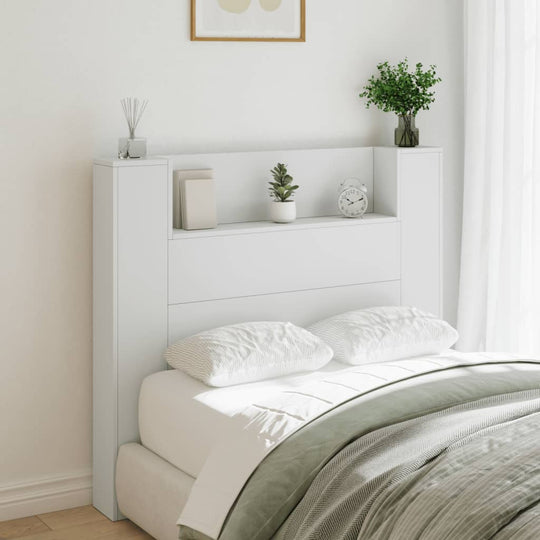 Headboard Cabinet with LED White 120 cm