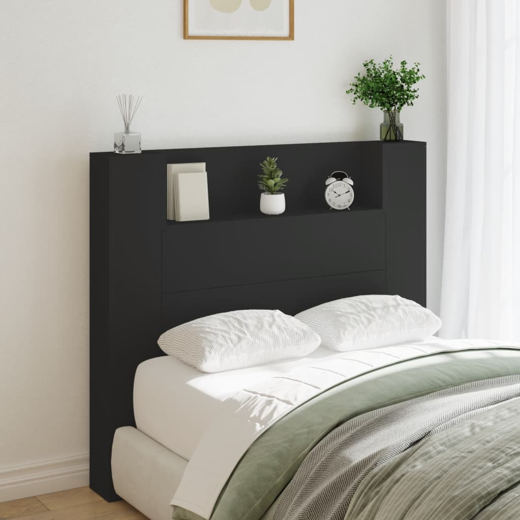 Headboard Cabinet with LED Black 120 cm