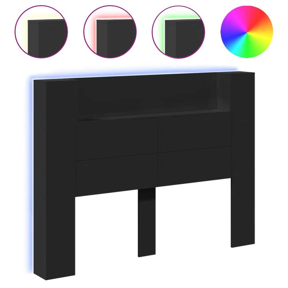 Headboard Cabinet with LED Black 140x16.5x103.5 cm