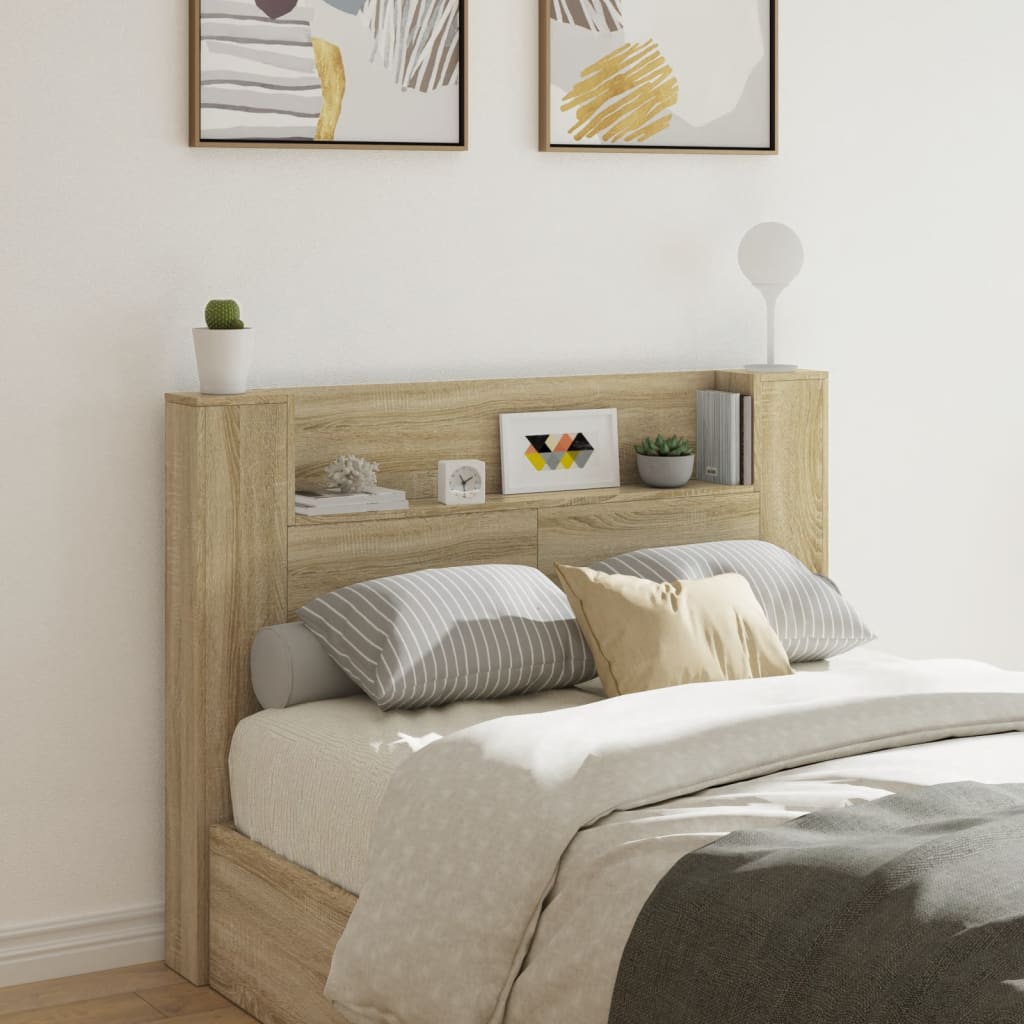 Headboard Cabinet with LED Sonoma Oak 140x16.5x103.5 cm