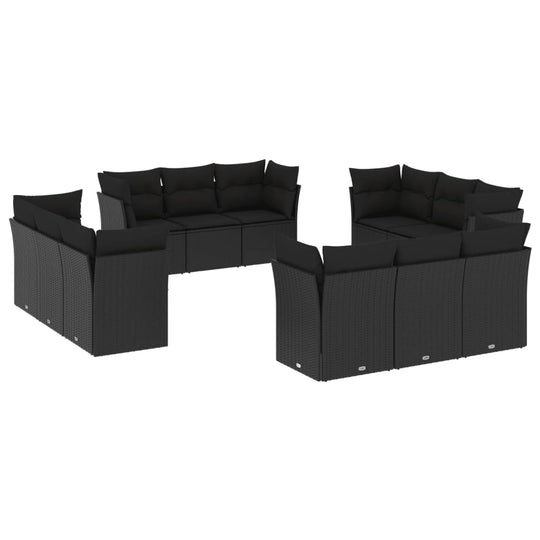 12 Piece Garden Sofa Set with Cushions Black Poly Rattan