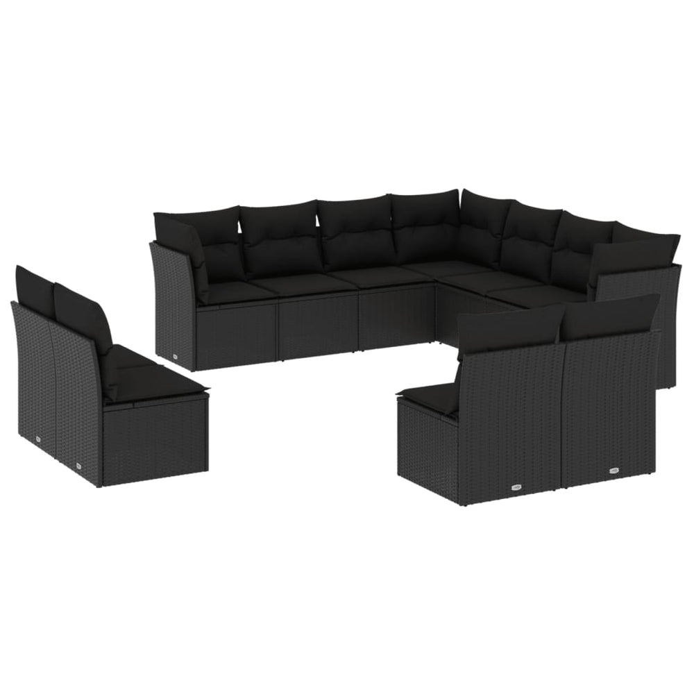 11 Piece Garden Sofa Set with Cushions Black Poly Rattan