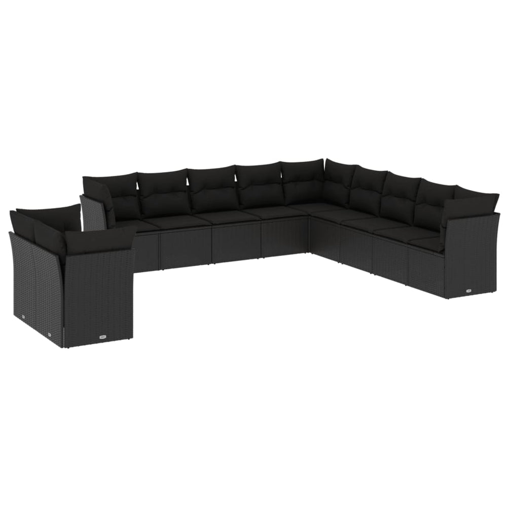 11 Piece Garden Sofa Set with Cushions Black Poly Rattan