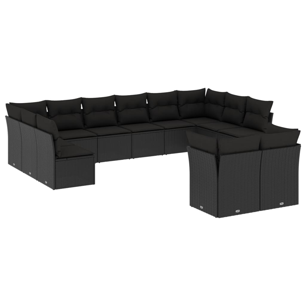 12 Piece Garden Sofa Set with Cushions Black Poly Rattan