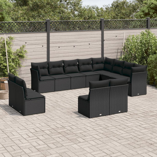 12 Piece Garden Sofa Set with Cushions Black Poly Rattan